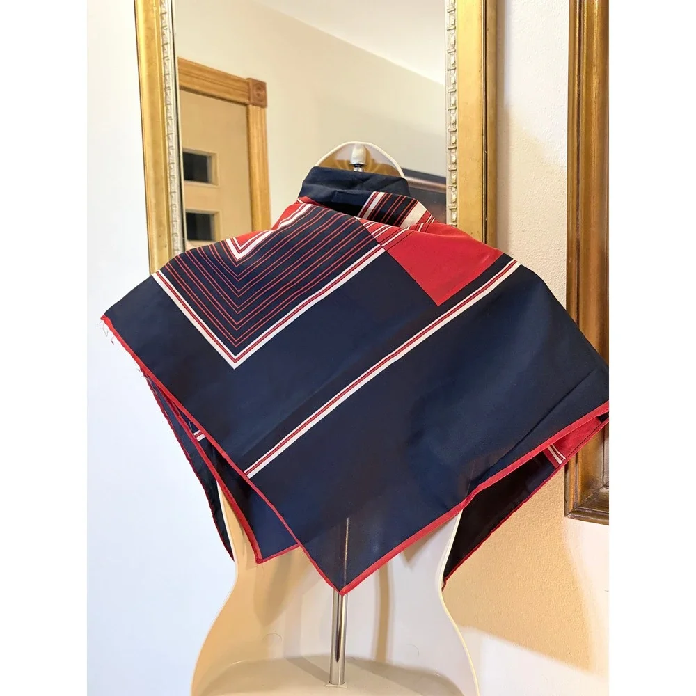 Leonardi Scarf Navy Blue Red White Geometric Square Vintage 30x30